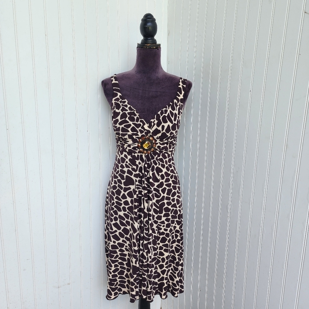 Enfocus Studio Cream and Brown Printed Sleeveless Midi Dress
